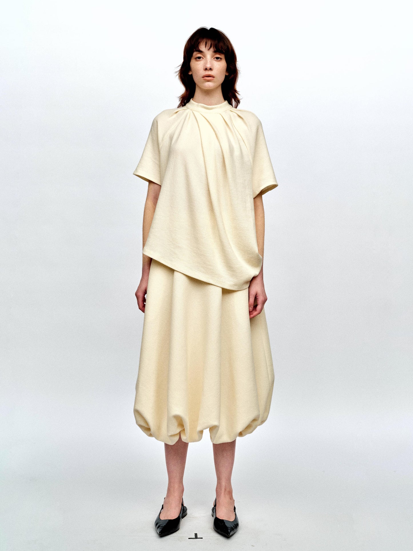 SERRER Beige texture irregular pleated rippling top - KAHDI.