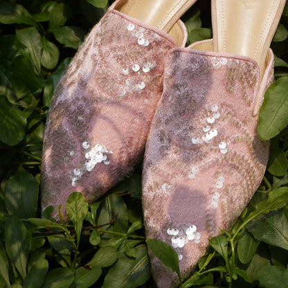 B-FEI Niche Design New Chinese Pink Embroidered Flat Mules-JAQ.