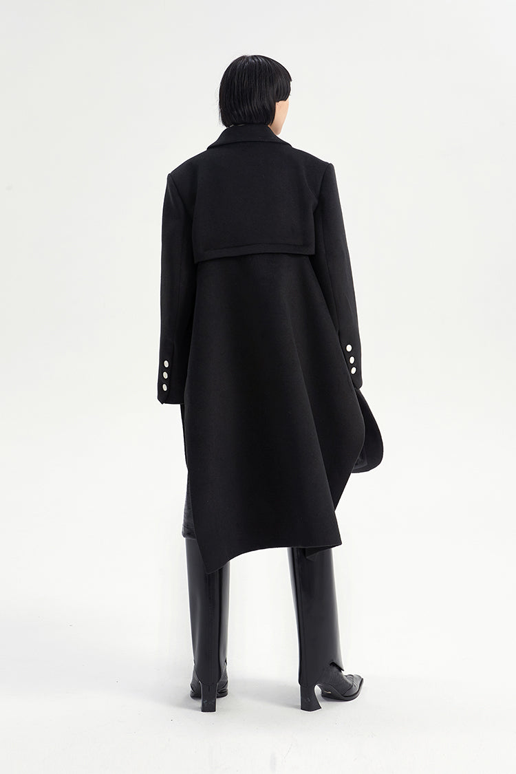 TINY IN Coat with large back hem and wool collar for women-ASHA