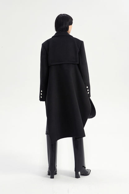TINY IN Coat with large back hem and wool collar for women-ASHA