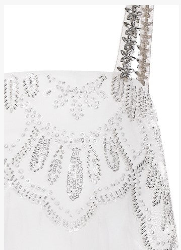 Wardrobes by Chen White sequin Strap Lace Loose Top High Waist Straight Pant-Lacey