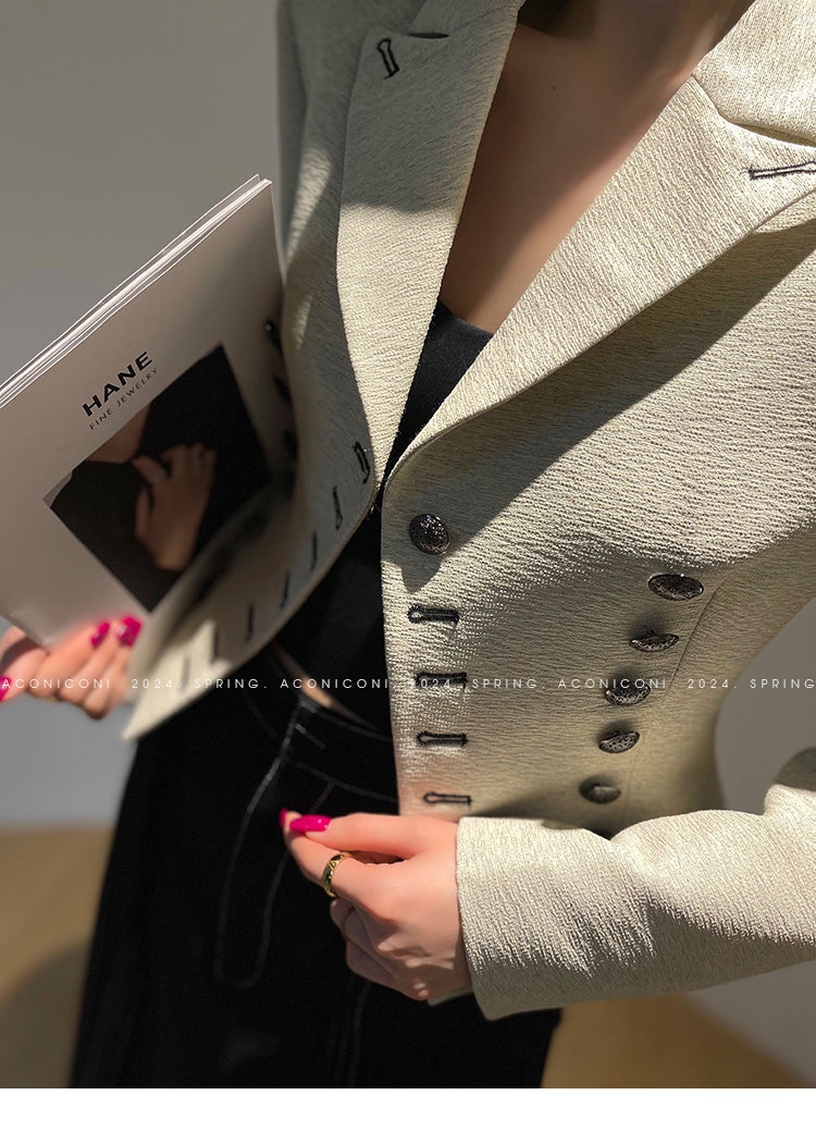 Aconiconi High End Long Sleeve Double Breasted Tuxedo French Retro Jacket Blazer- History