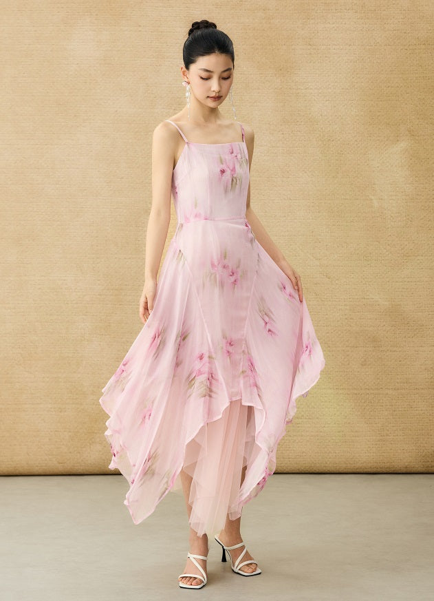 HECO Chinese Style Silk Chiffon Slip Summer Water Ripple Print Long Skirt - PEKKER.