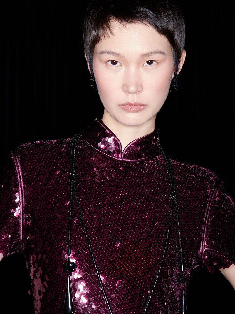 M essential Mackay designer embroidered long cheongsam sequin dress - ques