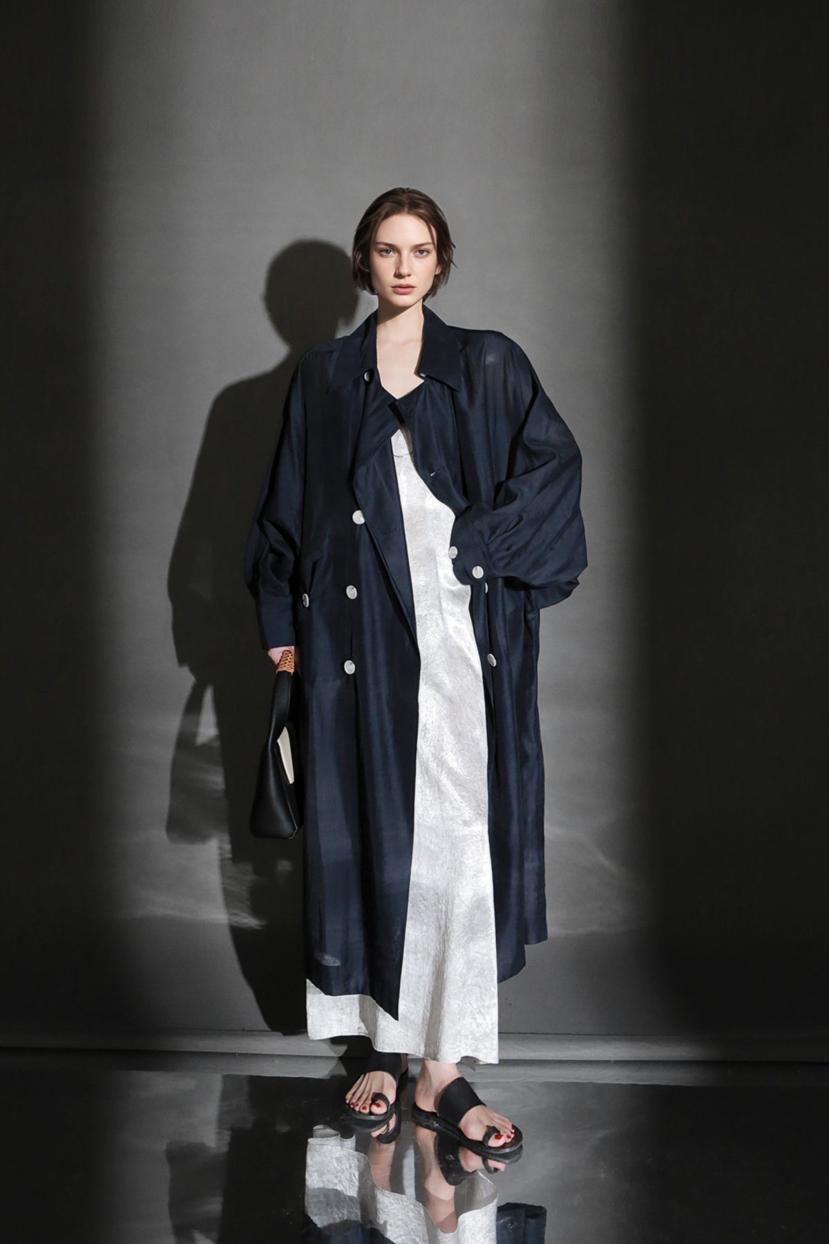 PIAOIN Light Luxury Silk Luster Tencel Linen Trench Coat Jacket -JOSEPHINE