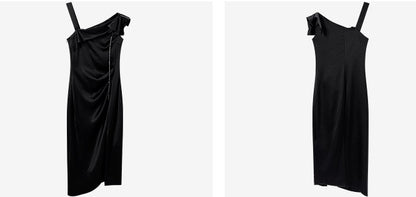 COMME MOI  women's black French asymmetric dress - JOSEPHINE.