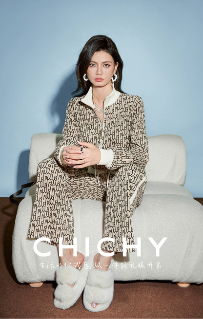 CHICHY Retro Classic Sports Sweatshirt Casual Jacket Two-Piece Set-OLIVA
