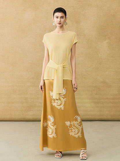 HECO Chinese Slimming Waist Linen Knit Breathable Crew Neck T-Shirt - INDIGO.