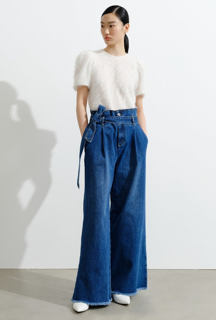 COMME MOI Lu Yan designer women's fashion stretch high-waisted wide-leg jeans - RILEY.