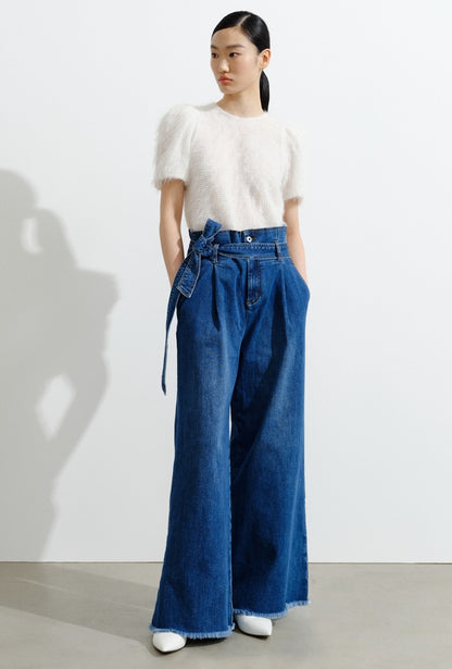 COMME MOI Lu Yan designer women's fashion stretch high-waisted wide-leg jeans - RILEY.