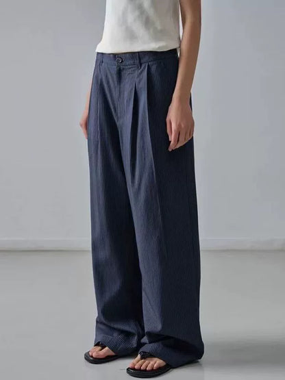 NOTHING WRITTEN Low Classic Casual Pants Women's Summer 2025 New Versatile High-Waisted Slimming Corduroy Straight-leg Wide-leg Pants-KATE