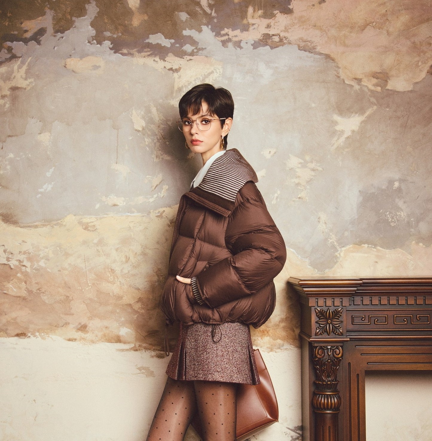 ANNASPEAK Lightweight Wool Collar Short Down Jacket-PANP.