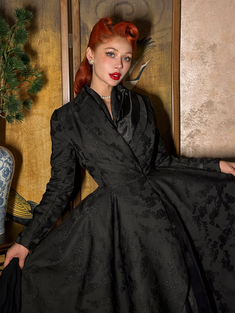 Le Palais Vintage  Lace Dark Pattern Waist Black Slim Skirt Coat-CHASE