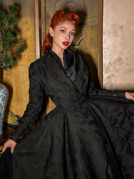 Le Palais Vintage  Lace Dark Pattern Waist Black Slim Skirt Coat-CHASE