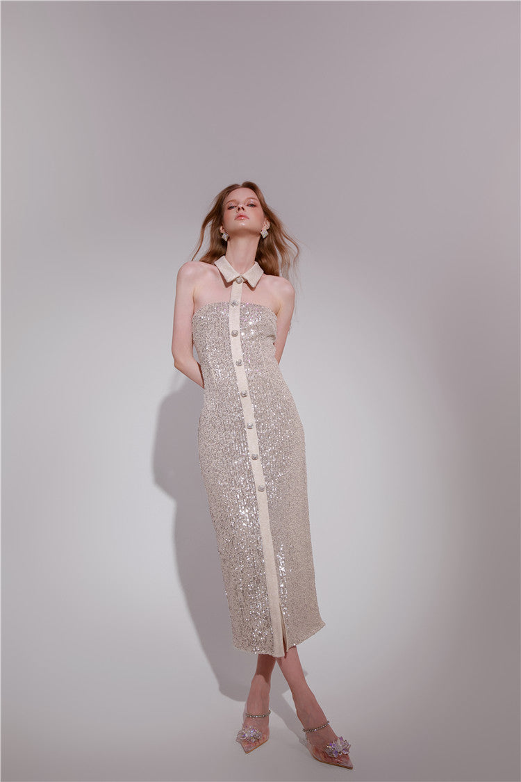 Wardrobes by Chen High End Sequin Halter Neck Cocktail Dress-Davy