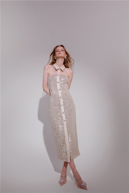 Wardrobes by Chen High End Sequin Halter Neck Cocktail Dress-Davy