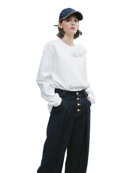 YES BY YESIR  Loose Long-Sleeved Versatile Top - GLANCE.