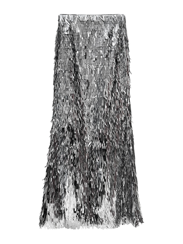 ANNAKIKI silver gray thorn sequin mermaid skirt skirt-CAROLINE