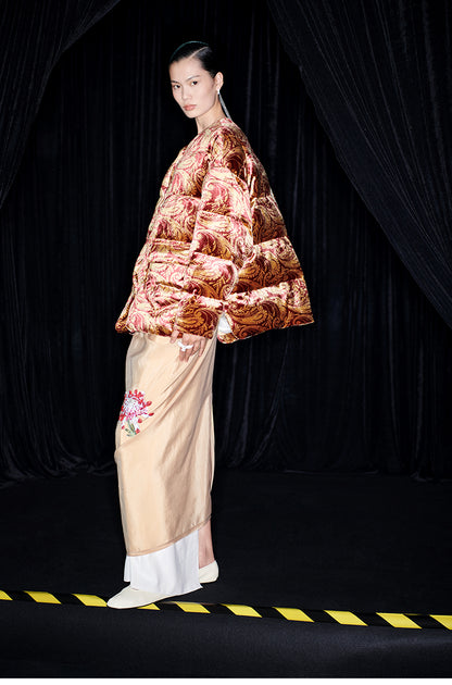 M essential Mackay designer Tuoba silk-velvet silhouette puffer jacket  dress- Tuoba
