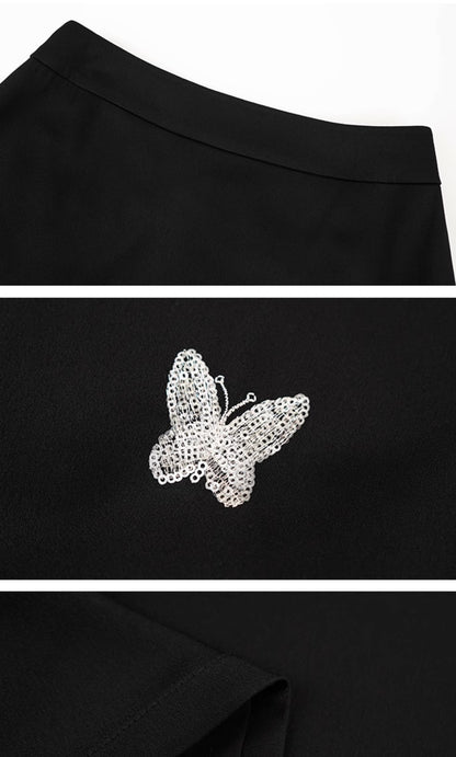 HECO Chinese butterfly bead embroidered slimming straight skirt - POLY.
