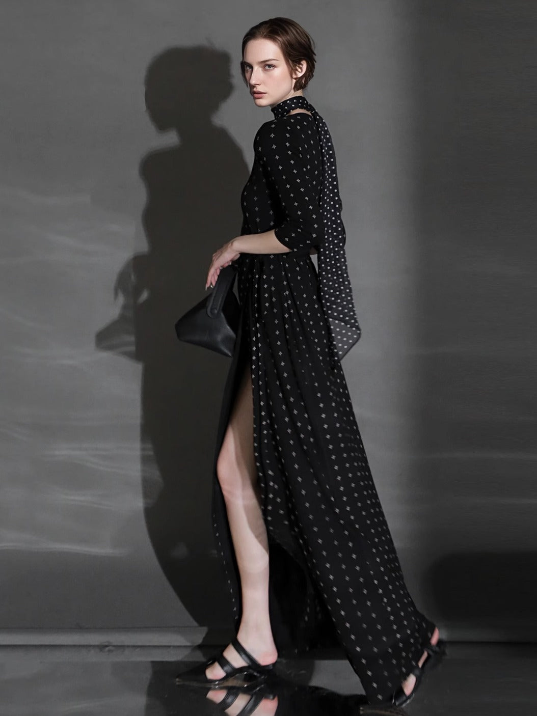 PIAOIN French Hepburn style slim lace-up design goddess long dress-T-AURORA.