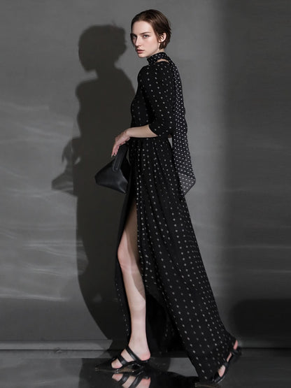 PIAOIN French Hepburn style slim lace-up design goddess long dress-T-AURORA.