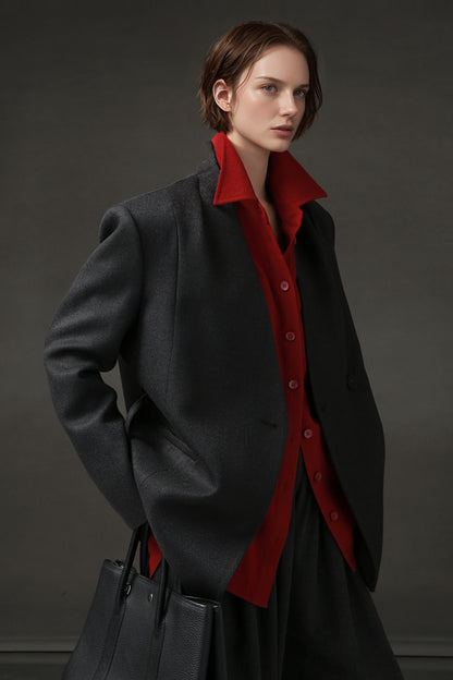 PIAOIN light style shoulder shirring elegant V-neck suit women's waist blazer-FATE