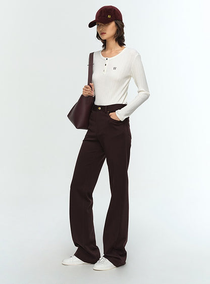 COMME MOI Lu Yan designer new women's Henry collar wool base T-shirt - OLIVIA.