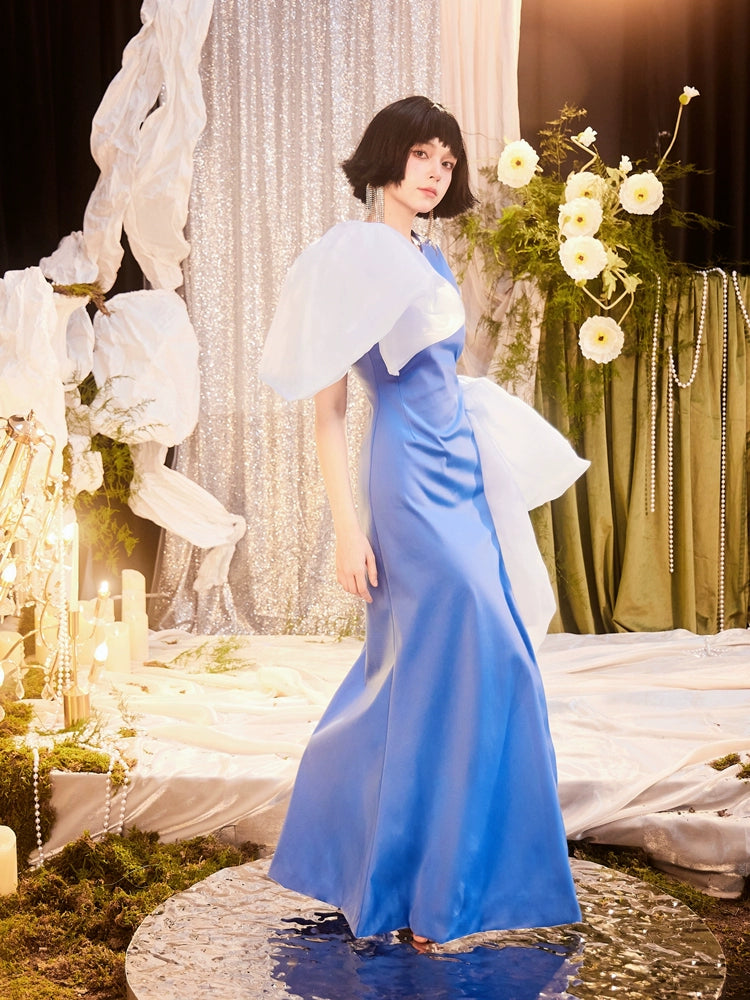 DOLLY High End Blue Sleeveless Halter Neck Retro Style Fish Tail Party Dress-CASSISA  (V)