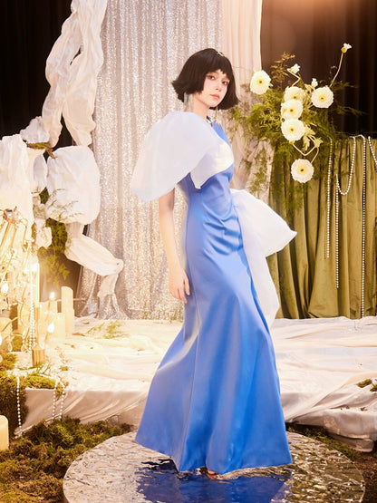 DOLLY High End Blue Sleeveless Halter Neck Retro Style Fish Tail Party Dress-CASSISA  (V)