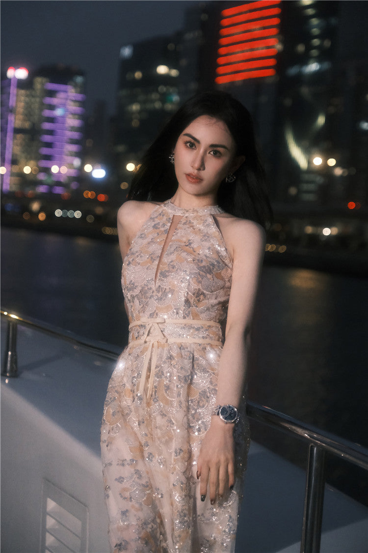 Wardrobes by Chen Gold  Couture with Floral Embroidery Sequin Banquet Dress-Onome