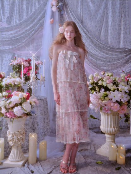 Wardrobes by Chen Luxury Floral Tube bow Maxi Summer Dress-Marilyn