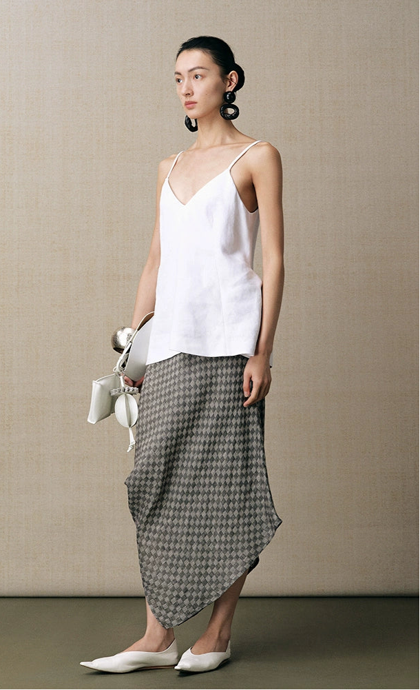 ZHUCHONGYUN linen checkerboard texture irregular skirt--KIMESTU.