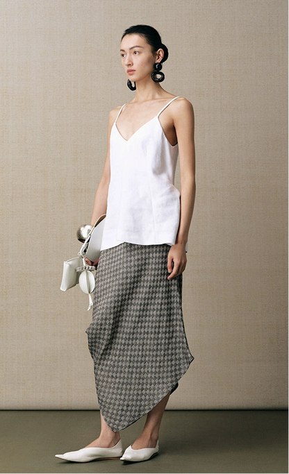 ZHUCHONGYUN linen checkerboard texture irregular skirt--KIMESTU.