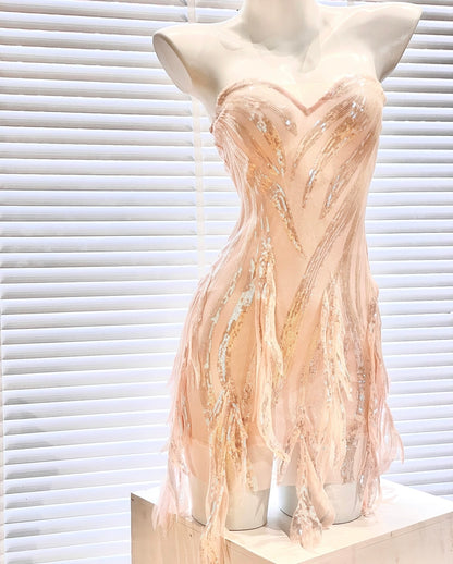 DOLLY Elegant Chest Wrap Sleeveless Off Shoulder Slim Fit Short Tassel Party Dress-SONA