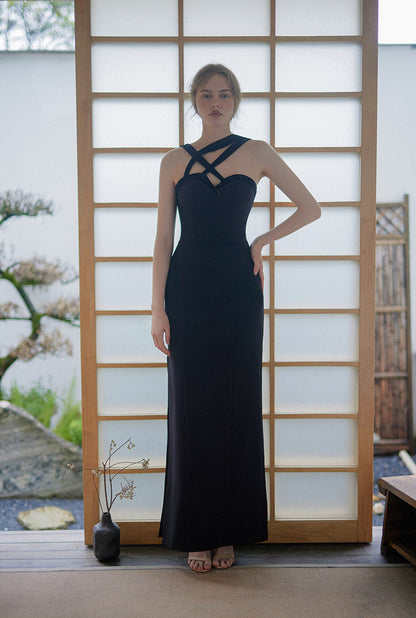 GOUDIN black long suspender light luxury dress-KASIA.