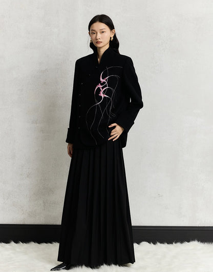 HECO Swallow embroidery tweed black Jacket Women - sinc.