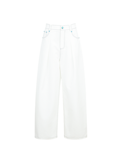 YES BY YESIR | Scimitar-Cut Loose White Slacks -NERISSA.