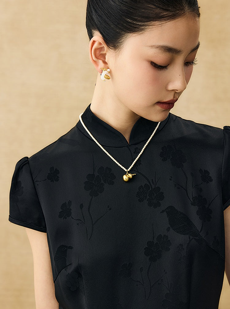 HECO Acetate Jacquard Midi Tiered Cap Sleeves Dress - HEART.