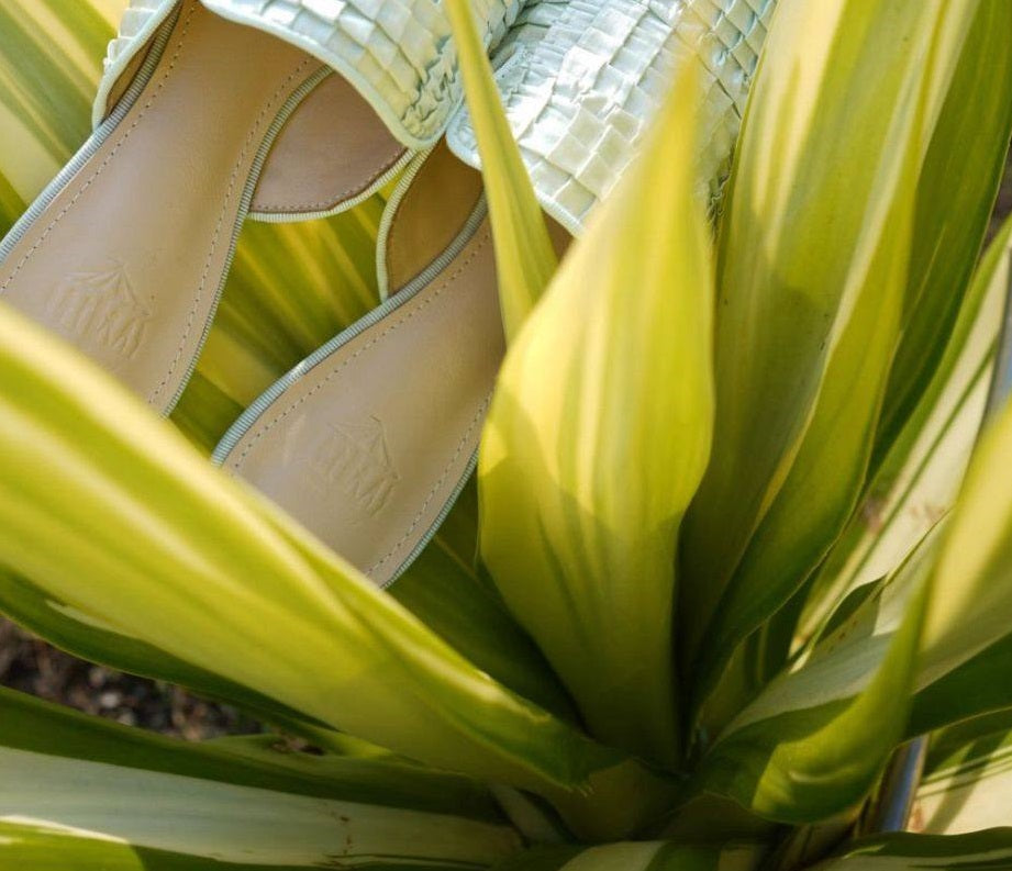 B-FEI Woven fabric pointed toe flat mules- POMI.