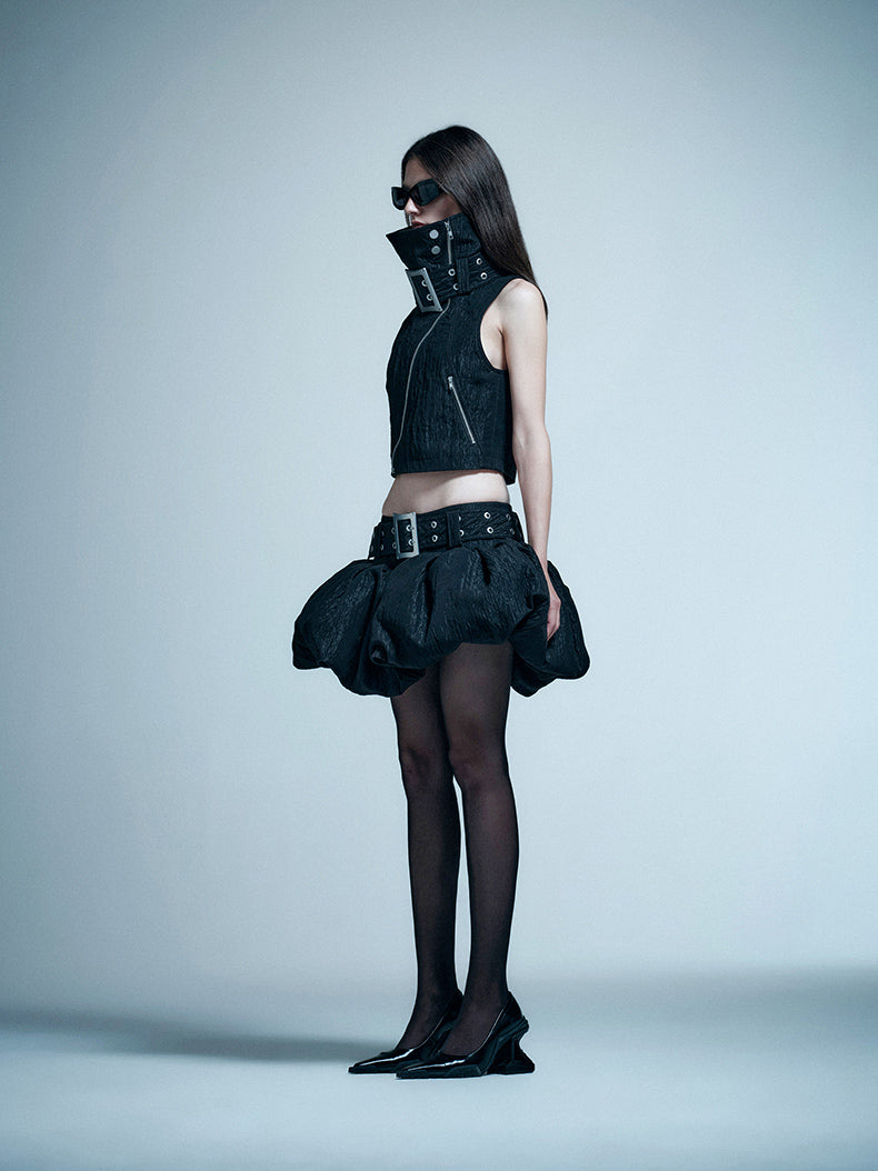 ANNAKIKI model functional stand-up collar buckle vest-KELLY