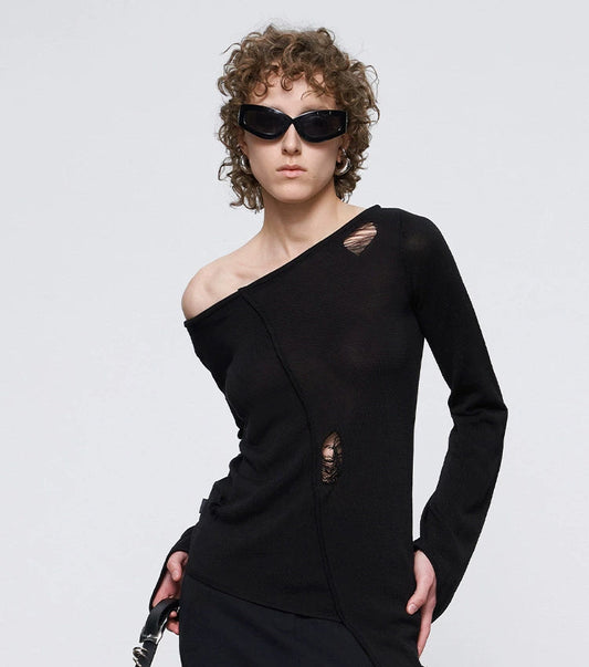 ANNAKIKI irregular four-pointed star sleeve ripped pullover knit sweater-ETSUKO