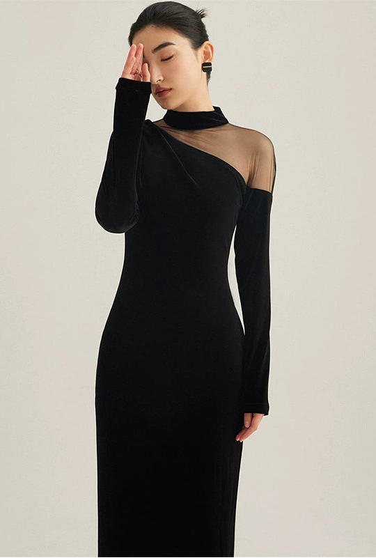 GOUDIN velvet light luxury banquet party evening black Vintage dress-NEVA.