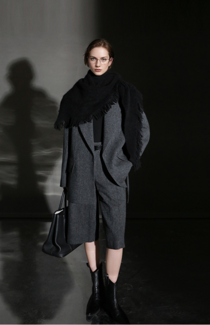 PIAOIN Retro Blazer Wool Jacket Women's Niche Suit Top Commuter Versatile- BEX