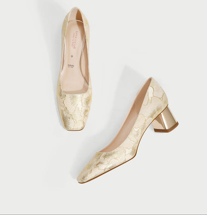 Pjjuu  golden champagne gold square block heels - Semma