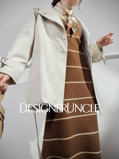 DGU "Suqi" beige trench coat loose mid-length commuter versatile slimming top - Charlotte.