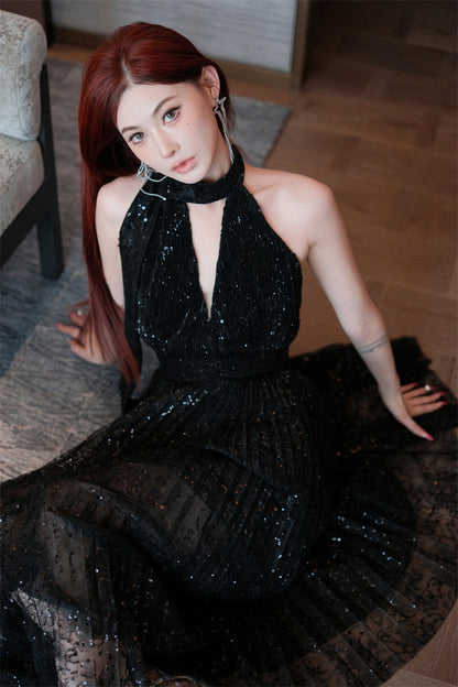 Wardrobes by Chen High End Black Halter Neck Sleeveless lbd Cocktail Dress-Blackie