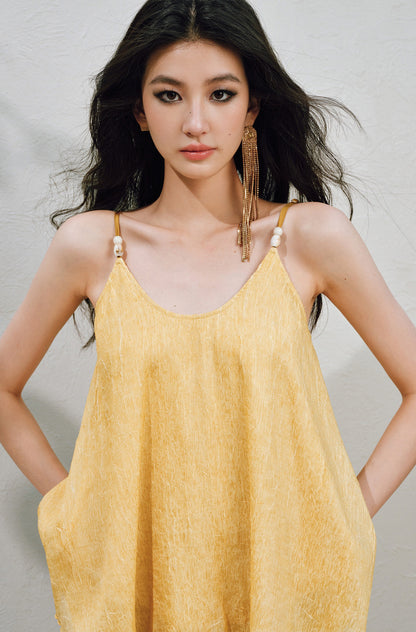 WANGXO | Silky Smooth Double-Sided Satin Top Glass Beaded Umbrella Hem Suspender Skirt Set -ELVA