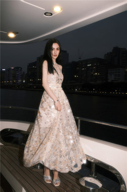 Wardrobes by Chen Gold  Couture with Floral Embroidery Sequin Banquet Dress-Onome