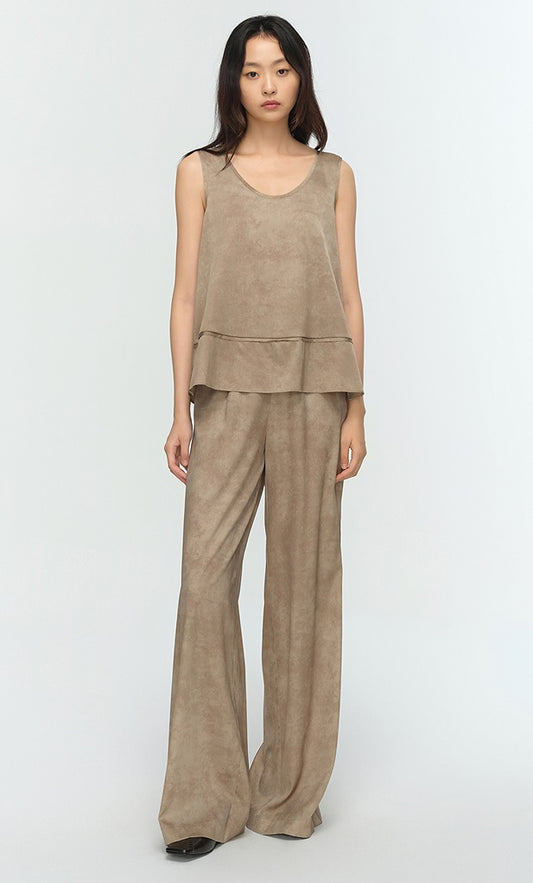 COMME MOI  mulberry silk pleated wide-leg pants - CHARITY.